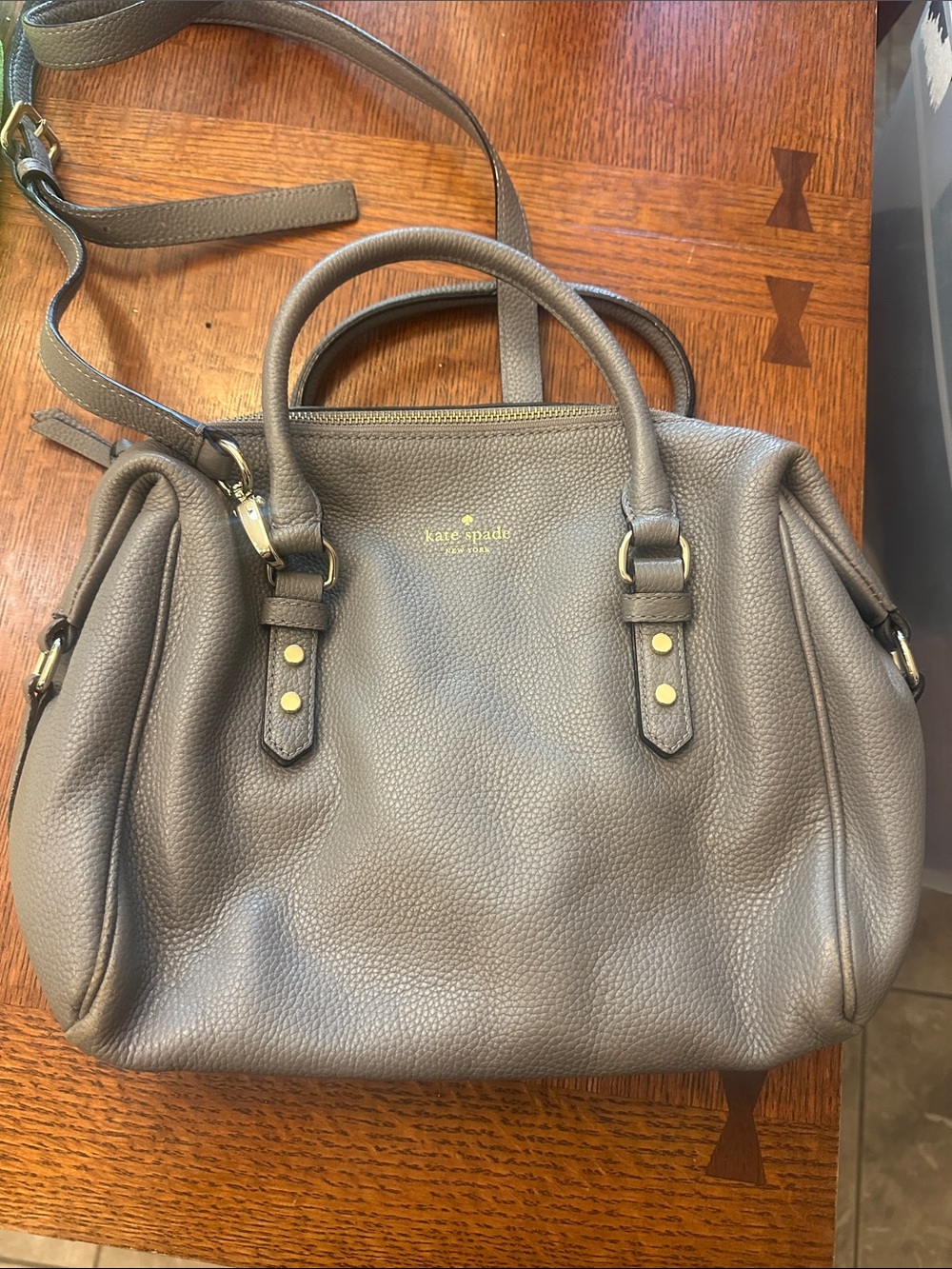 kate spade Pebbled Leather Satchel in Taupe with Gold Hardware